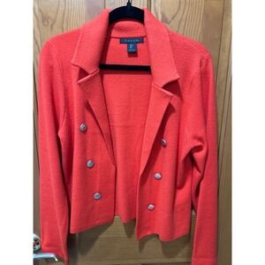 Tahari Womens Red Double Breasted Blazer Jacket Size L Nautical Buttons
